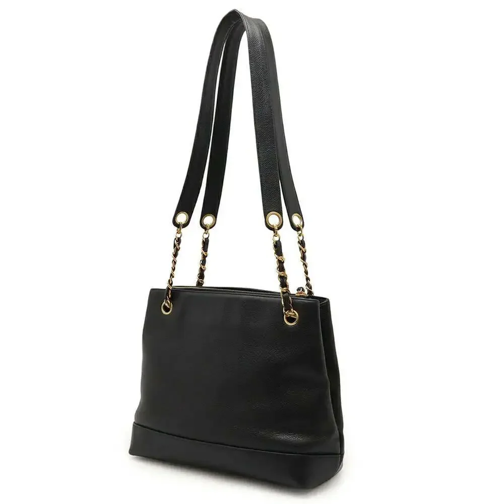 CHANEL Black Caviar Leather Logo Shoulder Bag